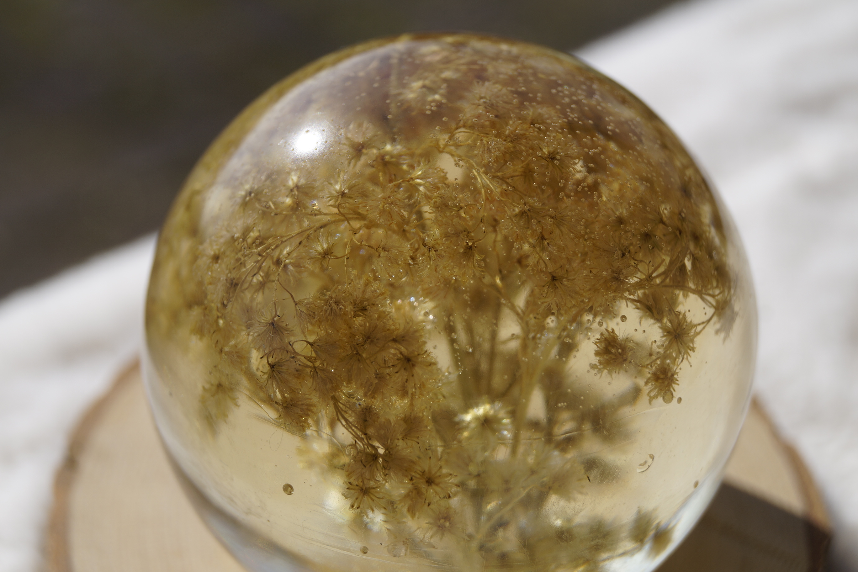 Blüten Resin Kugel mit LED-Sockel 